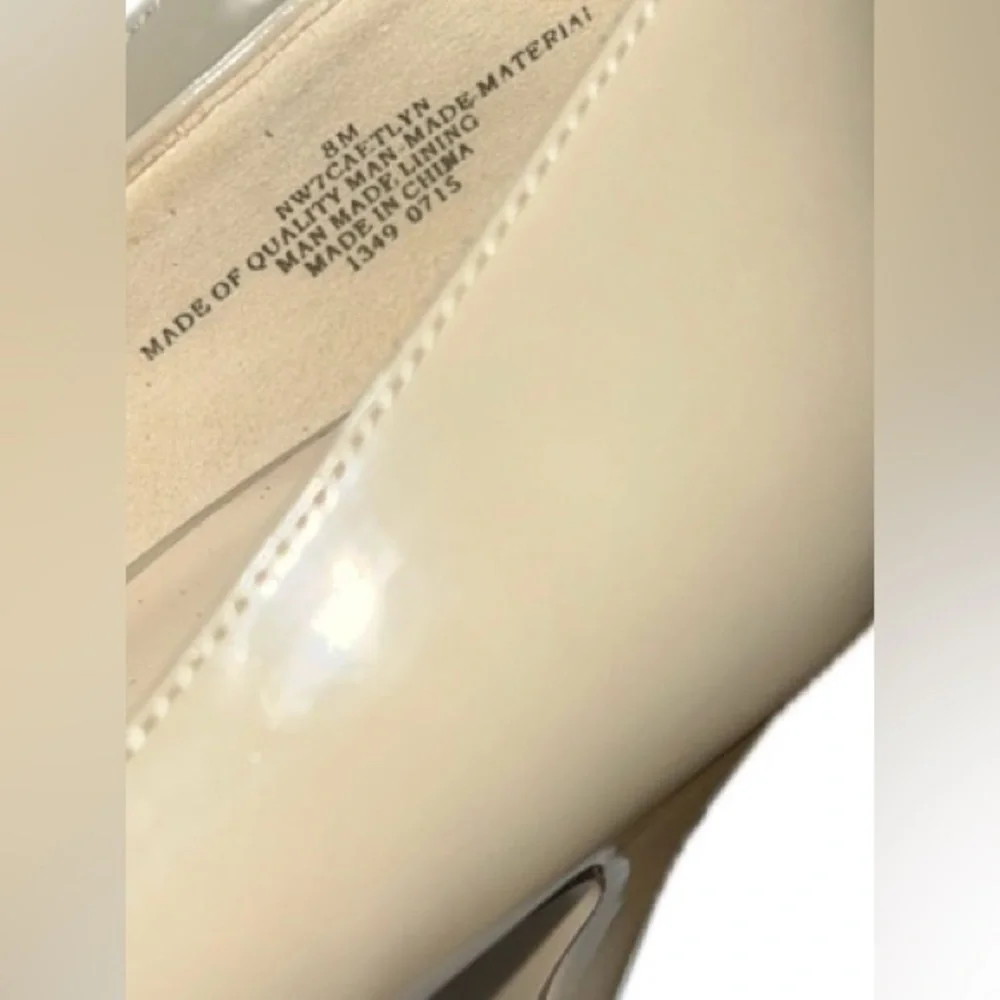 Nine West Peep Toe, Patent Leather Platforms, Beige, Sz 8M